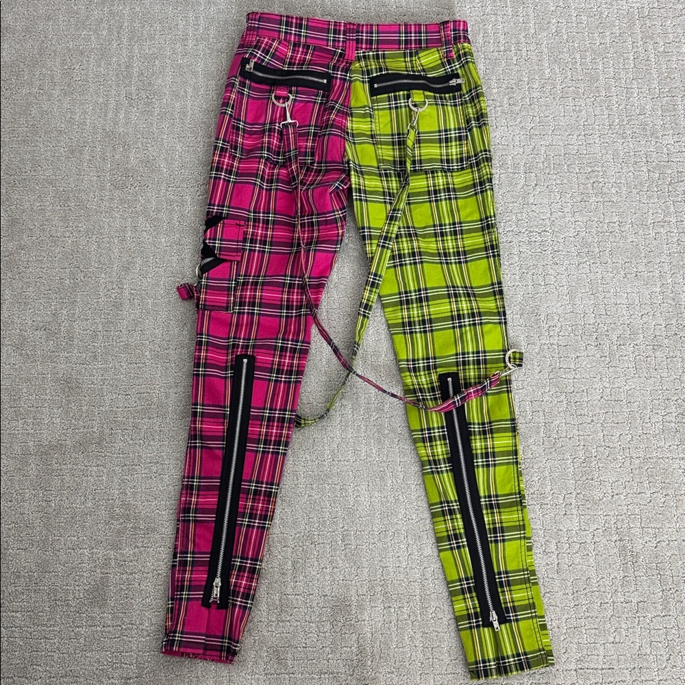 Tripp NYC pink green plaid split pants bondage suspended unisex straight leg - Picture 6 of 8